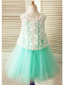 Turquoise Tulle Ivory Lace Two Piece Flower Girl Dress 